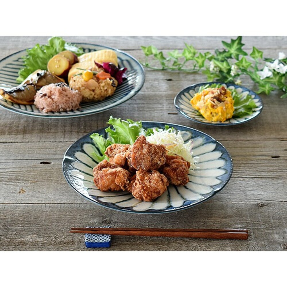 【現貨】日本製 美濃燒 圓盤 22cm 陶瓷 條紋/花繪圖樣 餐盤 碗盤 餐桌 料理盤 日式風格 簡約 餐具