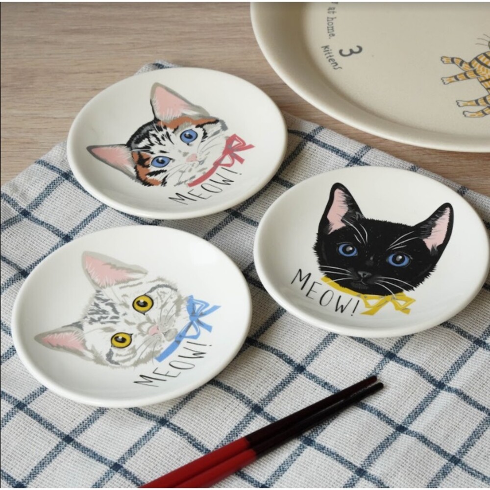 SF-014699-日本製 貓咪手繪盤子-黑貓/灰貓/三花 小盤 小菜盤 甜點盤 點心盤 盤子 碟子 餐具 下午茶