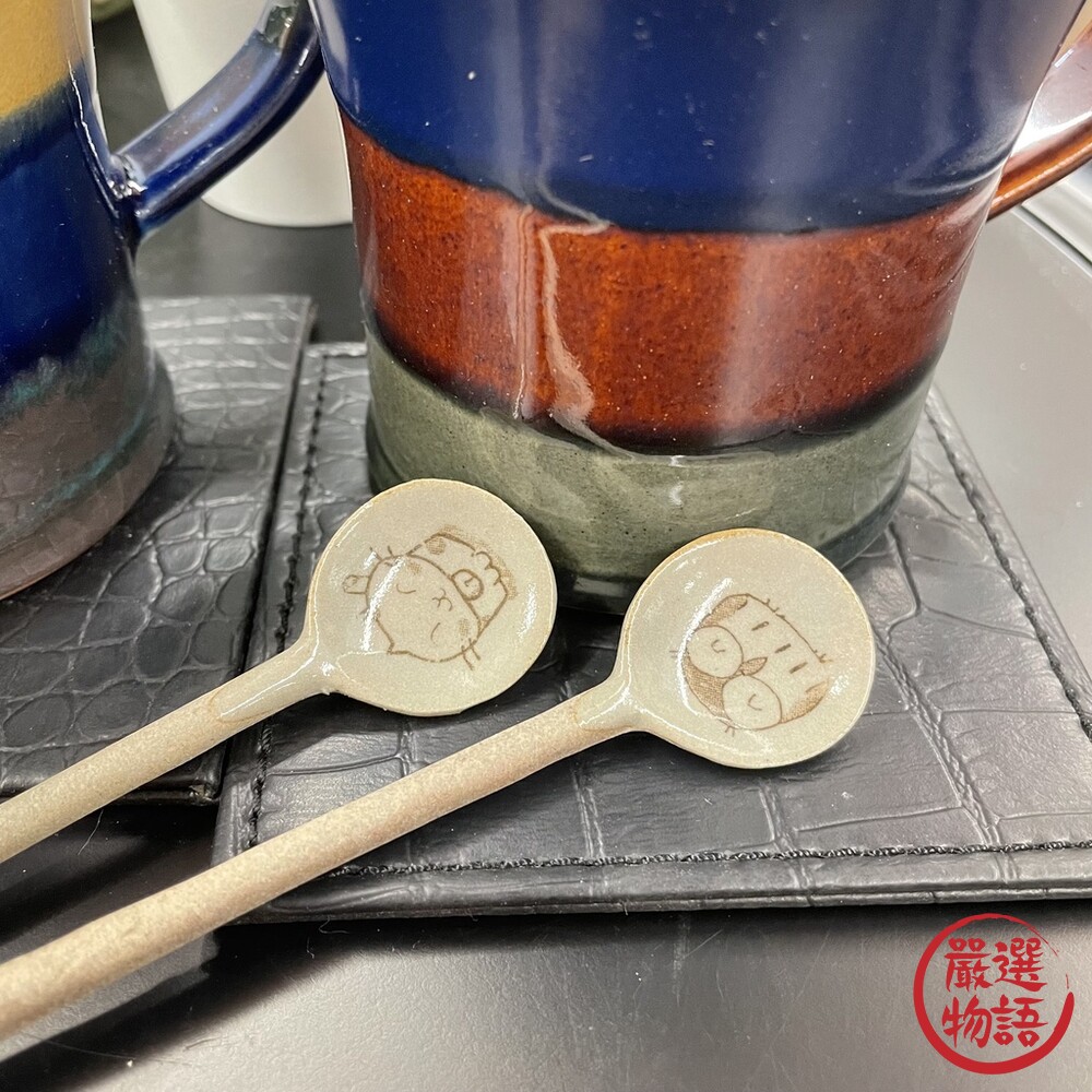 日本製陶瓷湯匙福貓/貓頭鷹咖啡匙甜點匙茶勺攪拌勺攪拌棒攪拌匙陶器餐具湯匙