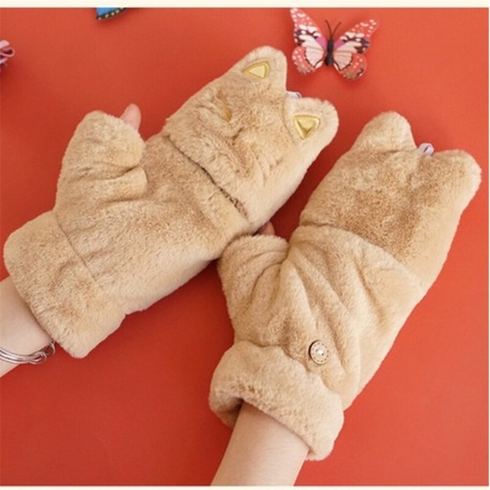 可露指貓咪柔軟手套 兩種戴法 三色 保暖手套 半指手套 打字手套 溫暖手套 抗寒 送禮推薦 圖片