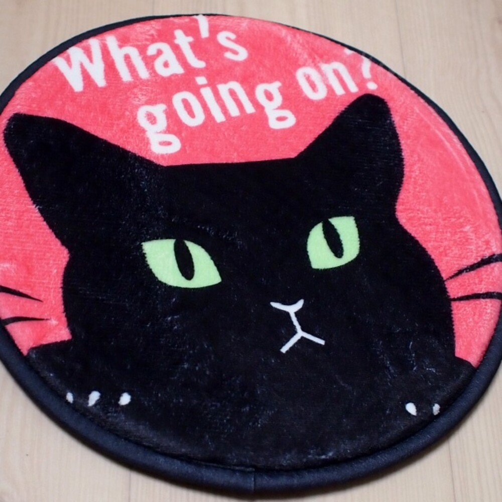 【現貨】椅墊 坐墊 貓咪 圓形地墊 防滑 薄型 記憶海綿 辦公室坐墊 毛絨 黑貓 賓士貓