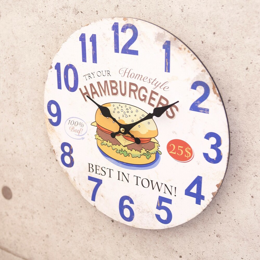 美式復古時鐘 理髮廳 漢堡店 美式餐廳 創意裝飾 掛鐘 壁鐘 木製時鐘 仿舊 鄉村風 圖片