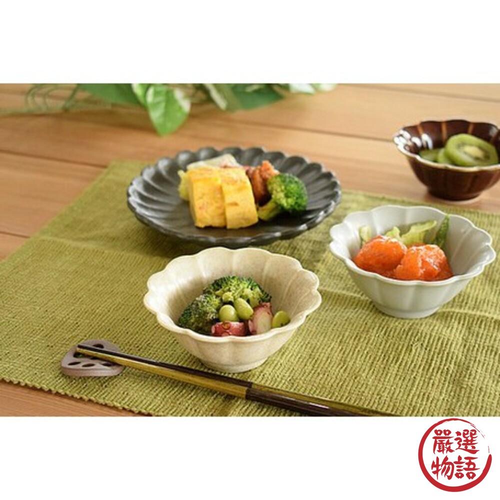SF-014913-日本製美濃燒 陶瓷 綠色/灰色 菊型小碗 醬料盤 小菜盤 醬菜 冰淇淋 甜點碗 水果碗 配菜