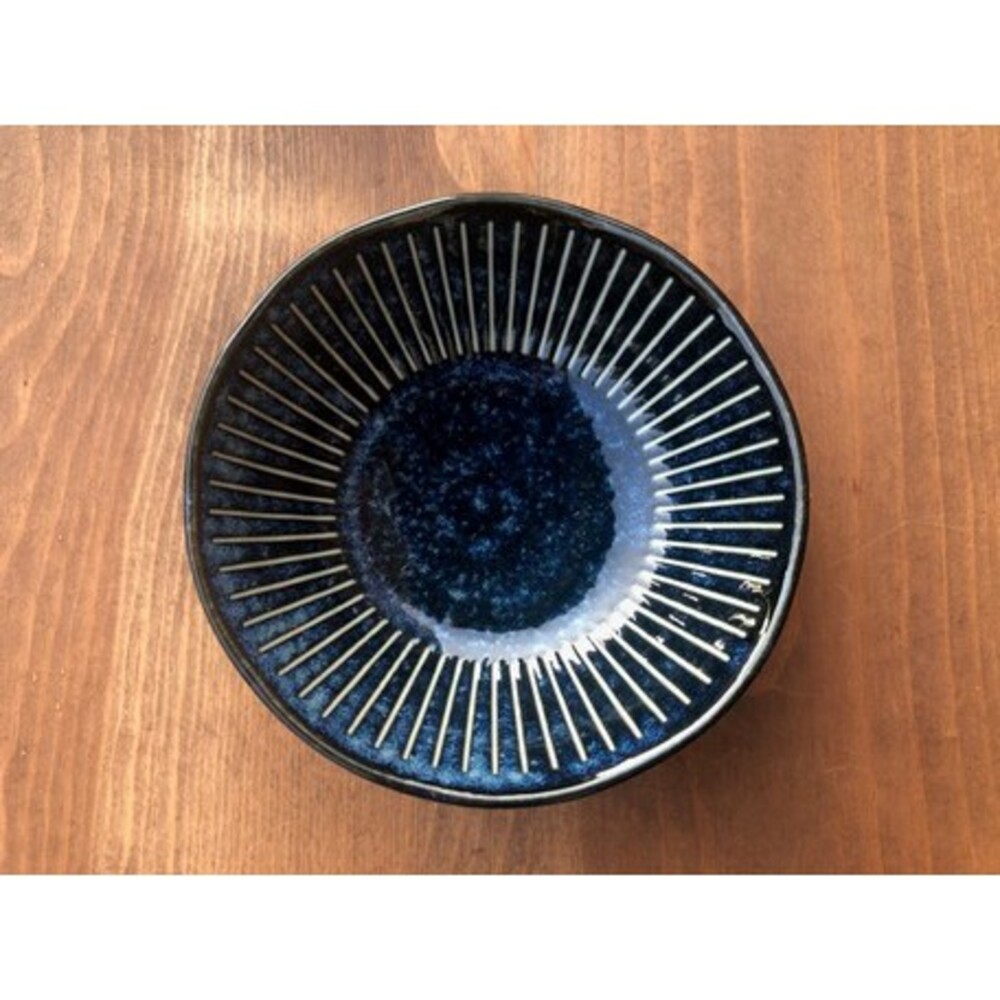 日本製美濃燒沙拉盤 11cm 深盤 條紋圖案 米白色/紺青藍 餐盤 盤子小菜盤碟子 陶瓷盤