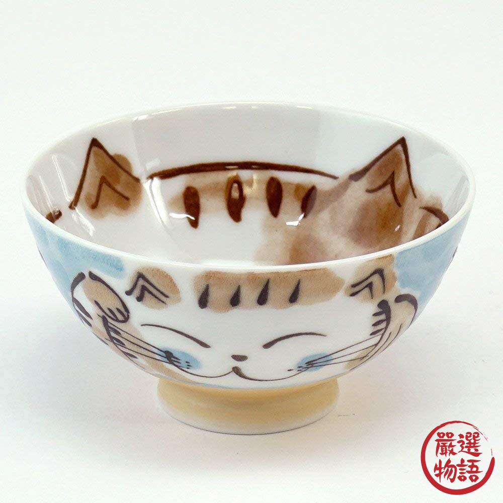 日本製 美濃燒 飯碗 笑臉貓 紅色/藍色 招福貓咪 11.5cm 陶瓷 餐具 貓 小湯碗 日式飯碗-圖片-4