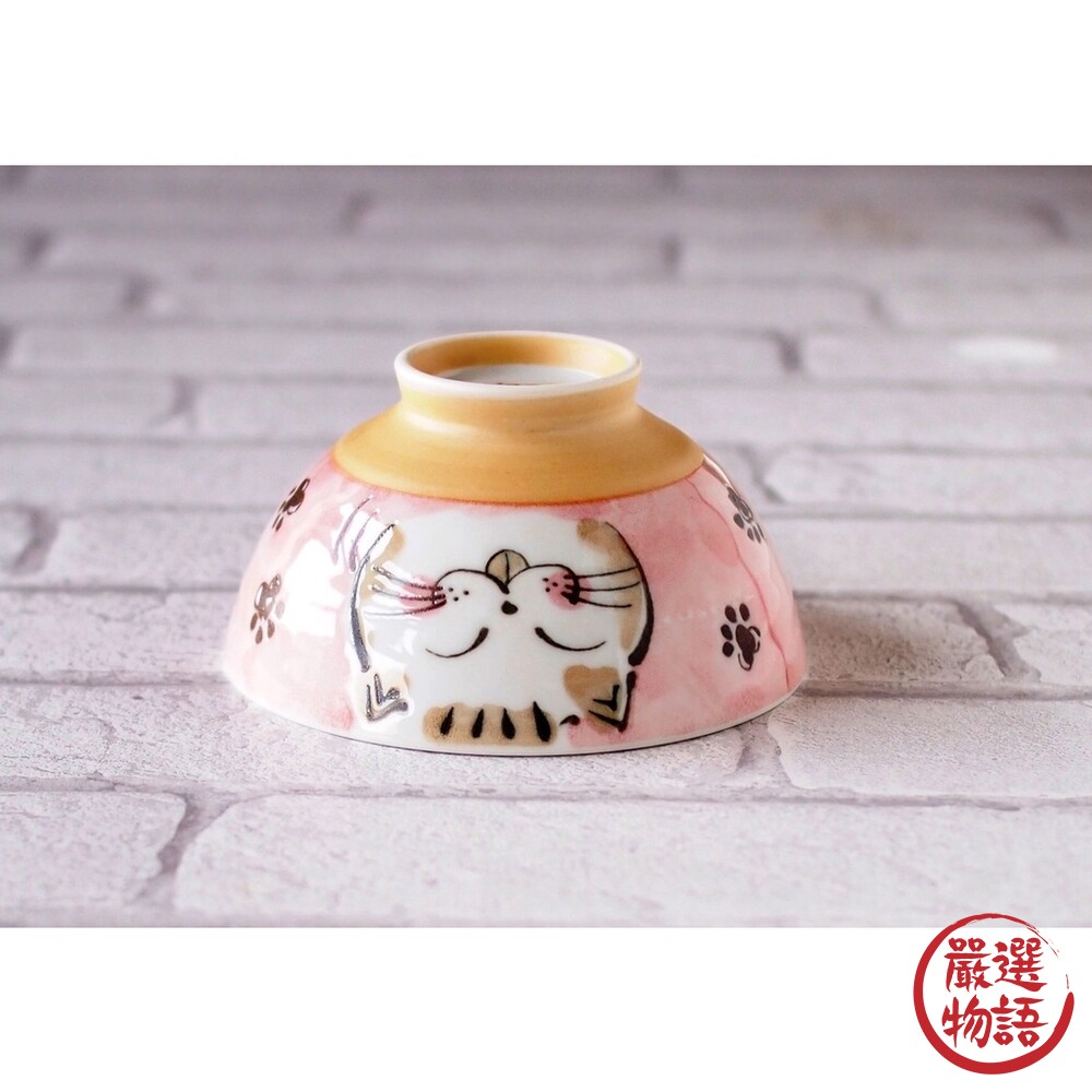 日本製 美濃燒 飯碗 笑臉貓 紅色/藍色 招福貓咪 11.5cm 陶瓷 餐具 貓 小湯碗 日式飯碗-圖片-5