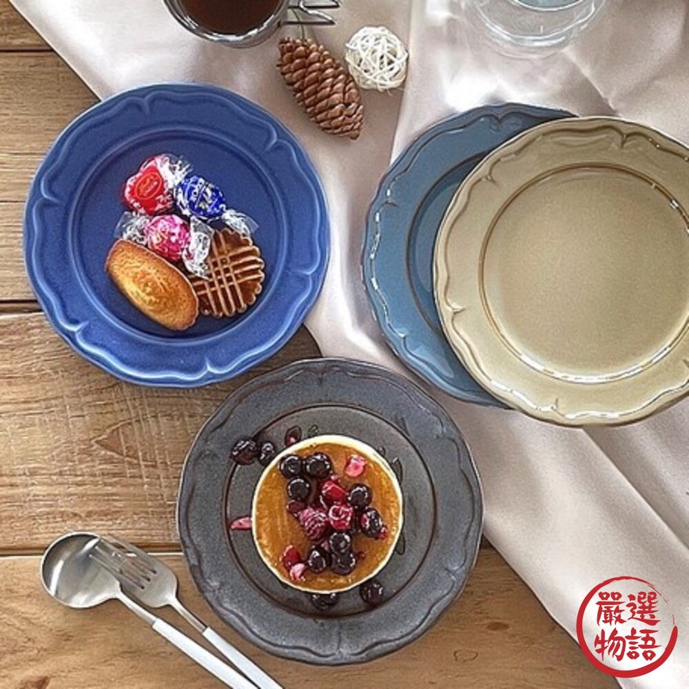 日本製美濃燒浮雕邊19.5cm陶瓷盤蛋糕盤水果盤ins盤餅乾盤甜點盤質感餐盤