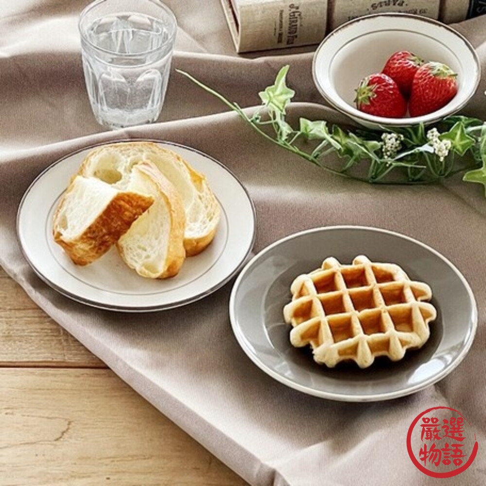 SF-015002-日本製 美濃燒典雅線條圓盤 灰/白 甜點盤 水果盤 餅乾盤 蛋糕盤 小菜盤 餐盤 盤子 下午茶