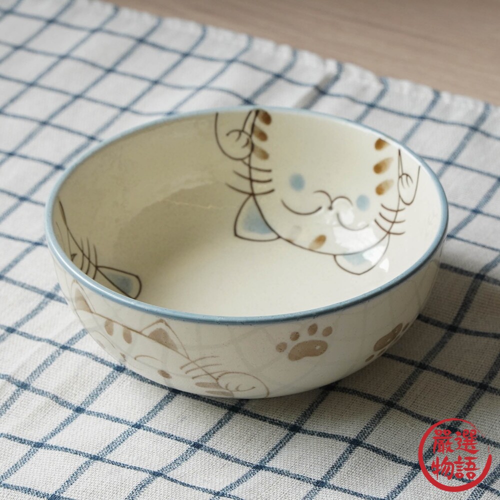日本製 美濃燒 水晶貓咪系列 貓咪餐碗 湯碗 廚房用品 日式餐具 碗公 紅色/藍色 兩色可選-thumb