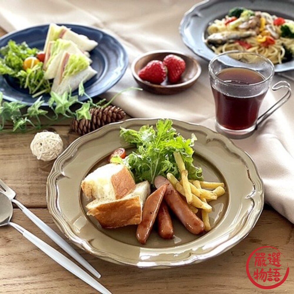日本製 美濃燒 浮雕邊陶瓷盤 25.5cm 四色 質感餐具 義大利麵盤 餐盤 盤子 盤 沙拉盤-圖片-1