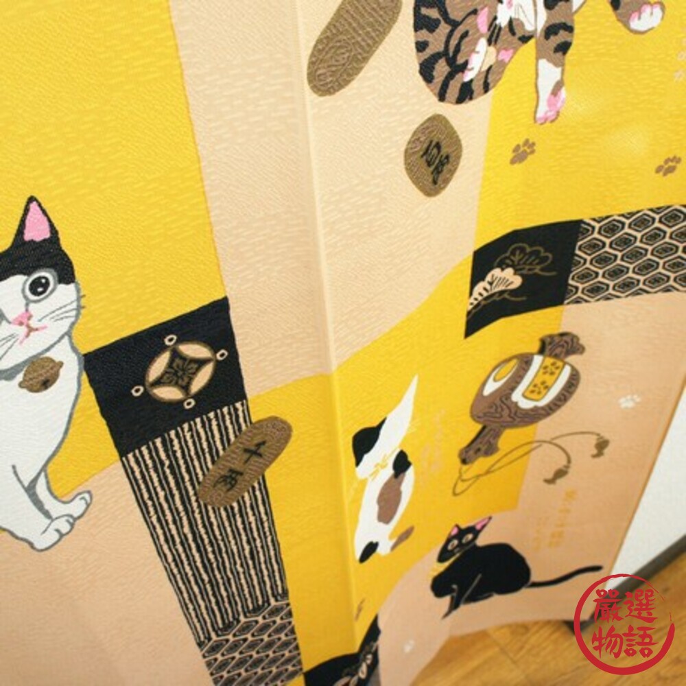 日本製 招財貓門簾 85x170cm 貓咪 長門簾 七福貓 紅色/黃色 一片式 隱私簾 掛簾-thumb