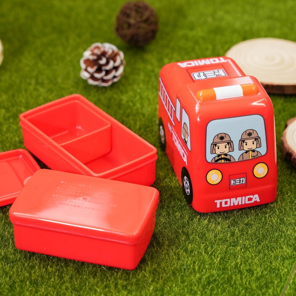 SF-015157-多美卡車造型便當盒  警車/消防車 雙層便當盒 含束帶 野餐 郊遊 冷便當 幼稚園