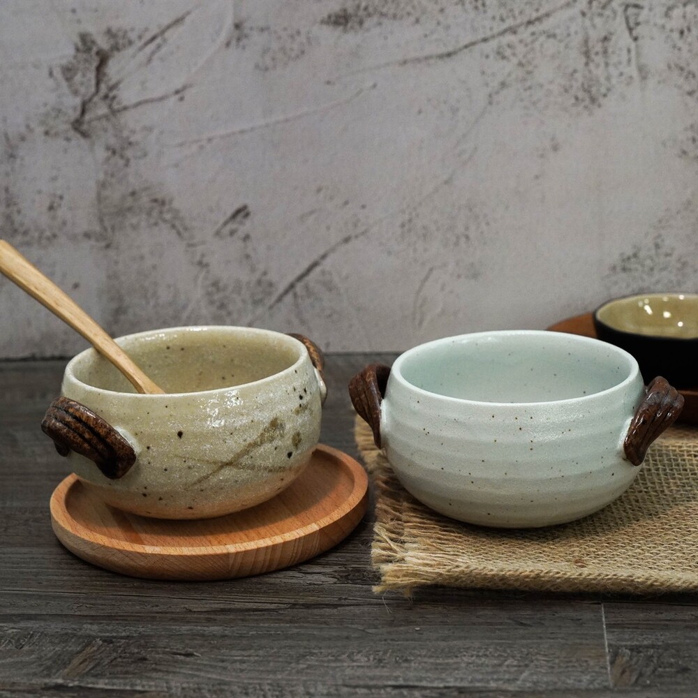 【現貨】日本製 美濃燒復古濃湯碗 陶瓷碗 造型湯碗 石鍋碗 玉米濃湯 燉湯 燉菜 火鍋 陶器 耳掛式