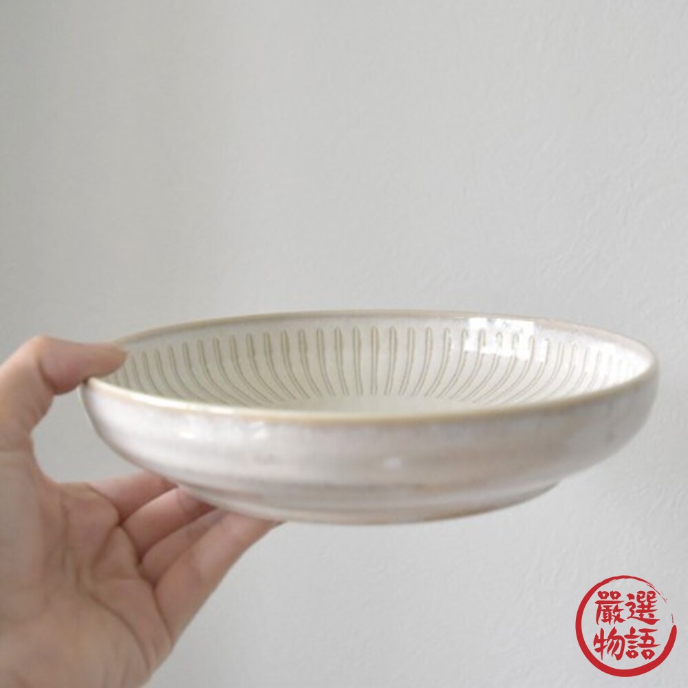 日本製 撥水十草深盤 美濃燒 20cm 圓盤 米白 藍色 廚房 沙拉盤 咖哩盤 陶瓷盤 碗盤餐皿-圖片-1