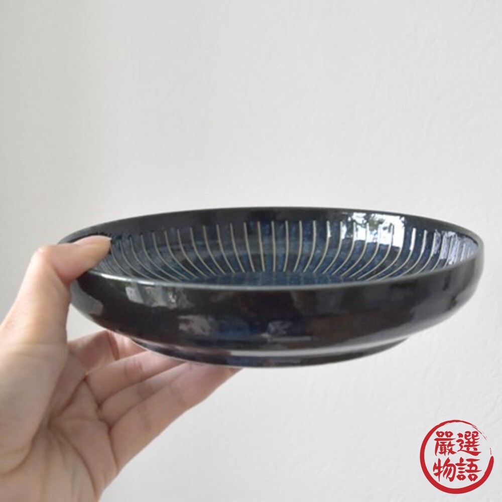 日本製 撥水十草深盤 美濃燒 20cm 圓盤 米白 藍色 廚房 沙拉盤 咖哩盤 陶瓷盤 碗盤餐皿-thumb