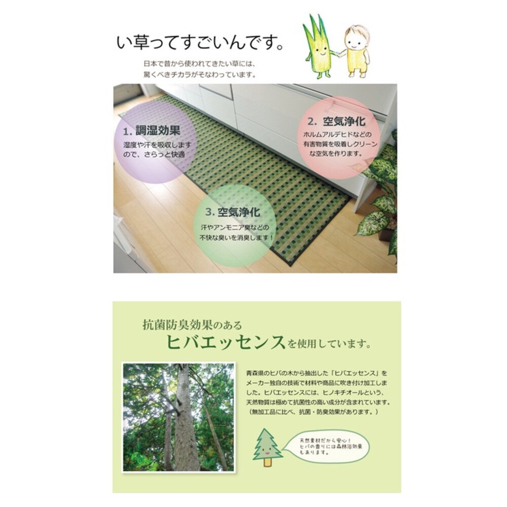 日本製 廚房地墊 43x120cm 防滑處理 燈心草 草蓆 地墊 地毯 踏墊 耐髒免清洗 長墊