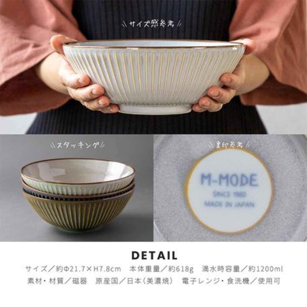 SF-015302-【現貨】日本製 美濃燒拉麵碗 SENDAN 條紋 黃灰色 海軍藍 餐碗 湯碗 拉麵碗 飯碗 大碗 丼飯碗