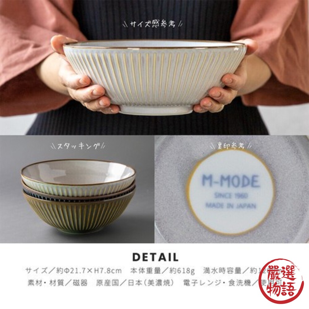 SF-015302-日本製 美濃燒拉麵碗 SENDAN 條紋 黃灰色 海軍藍 餐碗 湯碗 拉麵碗 飯碗 大碗 丼飯碗