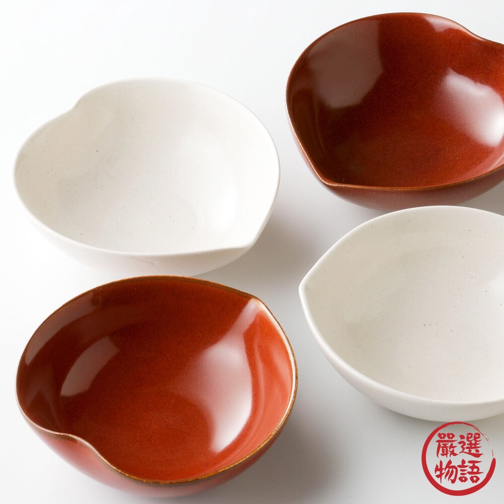日本製 紅白花瓣小碗組 四入組 木盒裝 四葉草 心型碗 賀禮 花瓣碗 愛心 情侶碗 夫妻碗 小盤-thumb