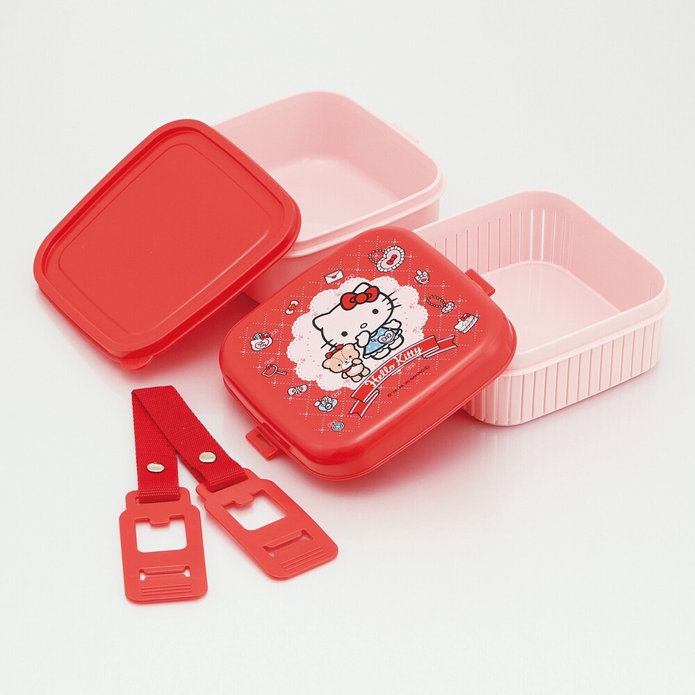 日本製 Hello Kitty 雙層便當盒 午餐盒 餐盒 保鮮盒 兒童餐盒 野餐盒 便攜 上學必備 圖片
