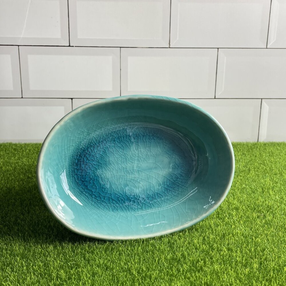 【現貨】日本製 土耳其藍橢圓餐盤 陶瓷盤 沙拉盤 義大利麵盤 餐盤 深盤 碗盤 美濃燒 陶器 異國風情