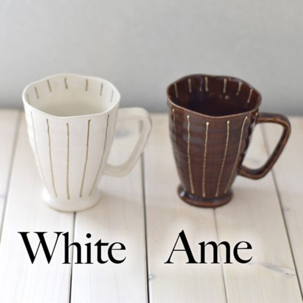 【現貨】日本製 手繪條紋馬克杯 白色 咖啡杯 茶杯 牛奶杯 杯子 陶瓷杯 輕量杯 美濃燒 日本陶器 陶瓷 圖片
