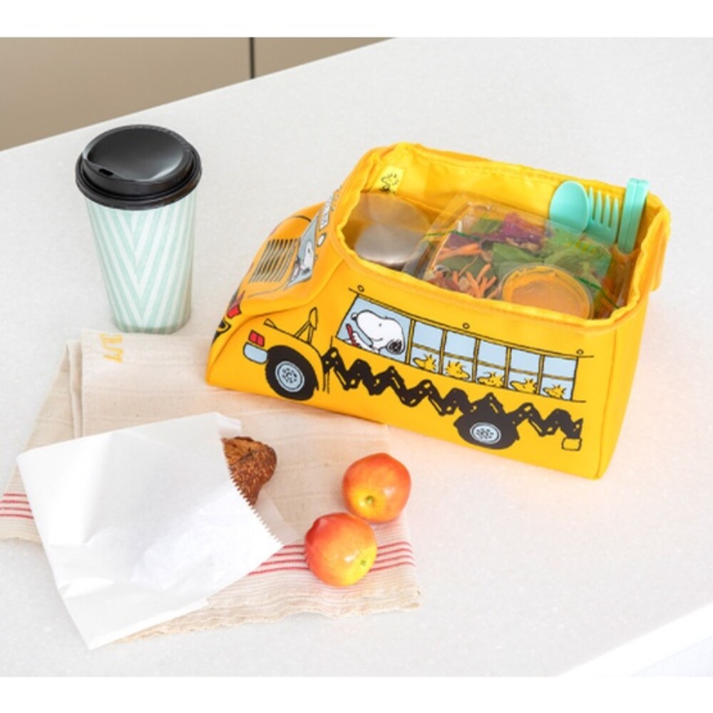 SF-015670-正版 Snoopy黃色 校車造型 史努比收納包 化妝包 旅行包 多功能 手提包 桌面收納袋