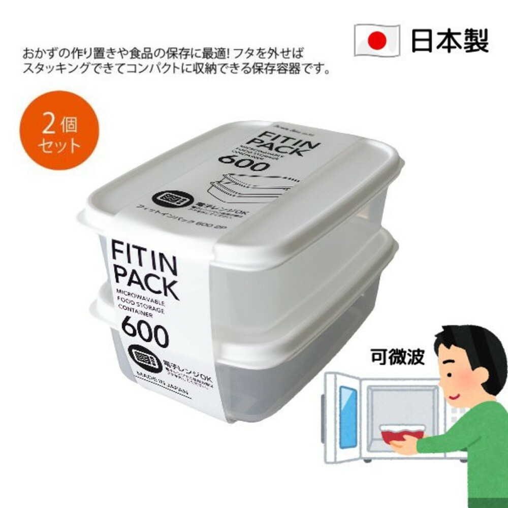 SF-015704-【現貨】日本製 保鮮盒 2入 耐熱 可微波可冷凍 600ml 食物分裝盒 冰箱收納 收納盒 簡約 儲存盒