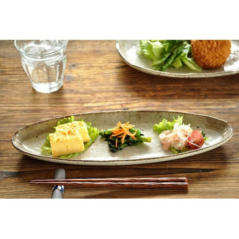 SF-015805-【現貨】日本製 美濃燒陶瓷長型餐盤 煎魚 日式料理 生魚片 炸雞 沙拉 牛排 餐盤 廚房用具 廚房用品 碗盤