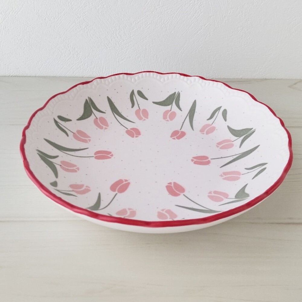 復古鬱金香碗盤 日本SHINACASA 法式浪漫 花邊 甜品碗 圓盤 鬆餅盤 陶瓷碗