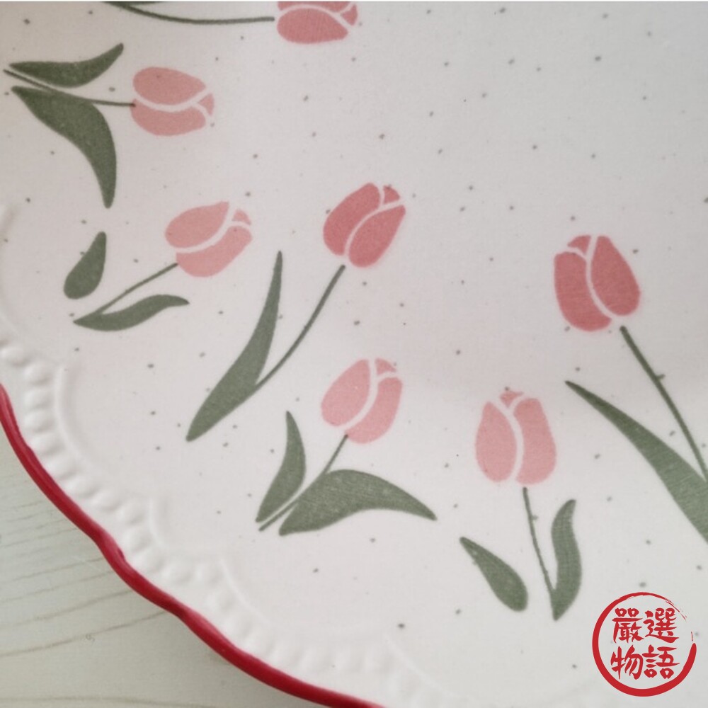 復古鬱金香碗盤 日本SHINACASA 法式浪漫 花邊 甜品碗 圓盤 鬆餅盤 陶瓷碗-thumb