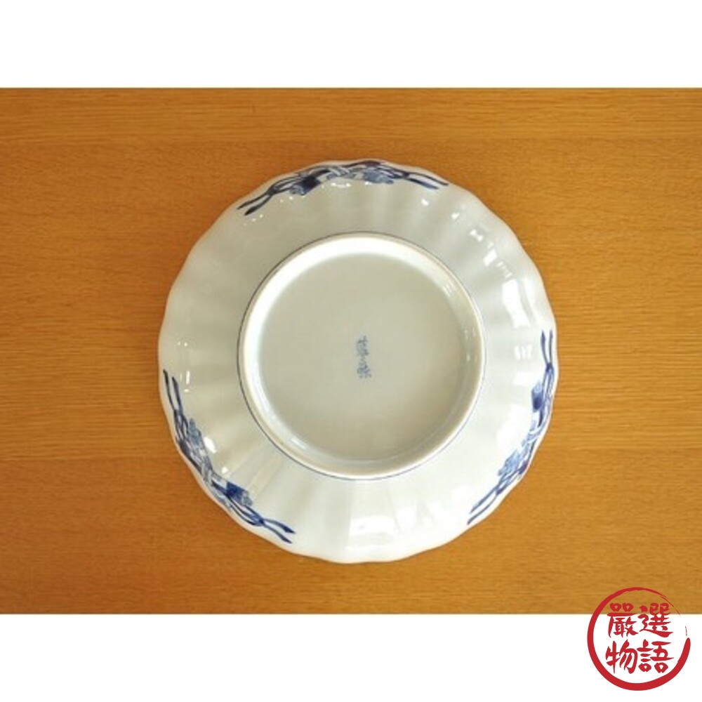日本製 美濃燒藍丸紋菊形餐碗 日式料理 中餐 餐盤 中式料理 碗盤 波浪紋 港式餐廳 餐碗 陶瓷-圖片-3