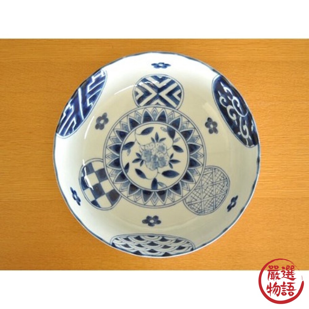 日本製 美濃燒藍丸紋菊形餐碗 日式料理 中餐 餐盤 中式料理 碗盤 波浪紋 港式餐廳 餐碗 陶瓷-thumb