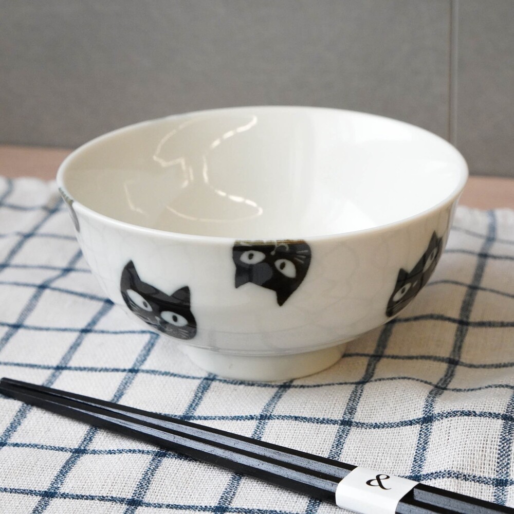 SF-015898-日本製 可愛黑貓造型陶瓷餐碗｜飯碗 貓奴 黑貓 賓士貓 廚房用具 簡約餐具 陶瓷碗 居家餐碗