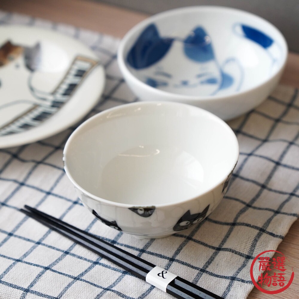 日本製 可愛黑貓造型陶瓷餐碗｜飯碗 貓奴 黑貓 賓士貓 廚房用具 簡約餐具 陶瓷碗 居家餐碗-thumb