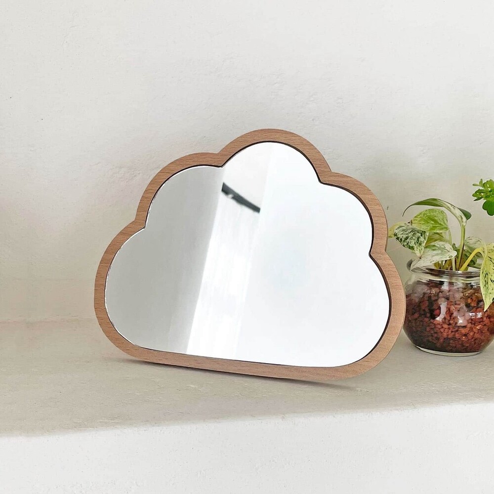 【現貨】雲朵朵造型鏡子 化妝鏡 木質桌面鏡 韓國造型鏡 擺飾鏡子 ins風 網美愛用 居家裝飾