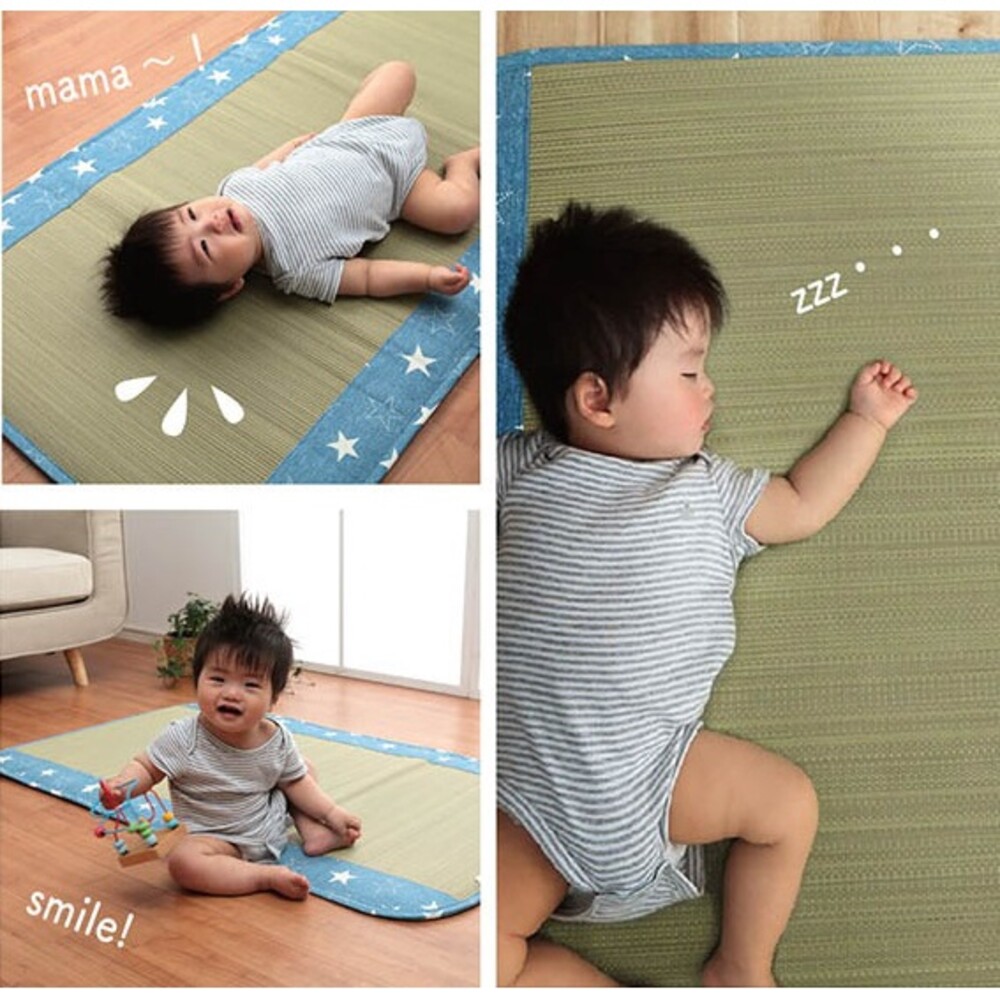 日本製 兒童草蓆 70x120cm 午睡墊 午休 涼蓆 牛仔布星星系列 遊戲墊 嬰兒床墊 圖片
