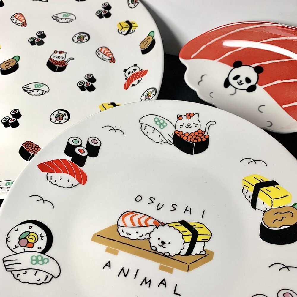 【現貨】可愛壽司動物拼盤 兩款尺寸 壽司盤 淺盤 動物 壽司 鮭魚 玉子燒 可微波爐 洗碗機