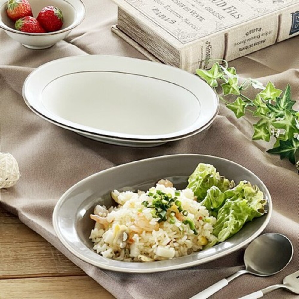 SF-016275-【現貨】日本製 炭邊系列白色橢圓餐盤 餐盤 咖哩盤 沙拉盤 燴飯 西式料理 質感餐具 廚房用品