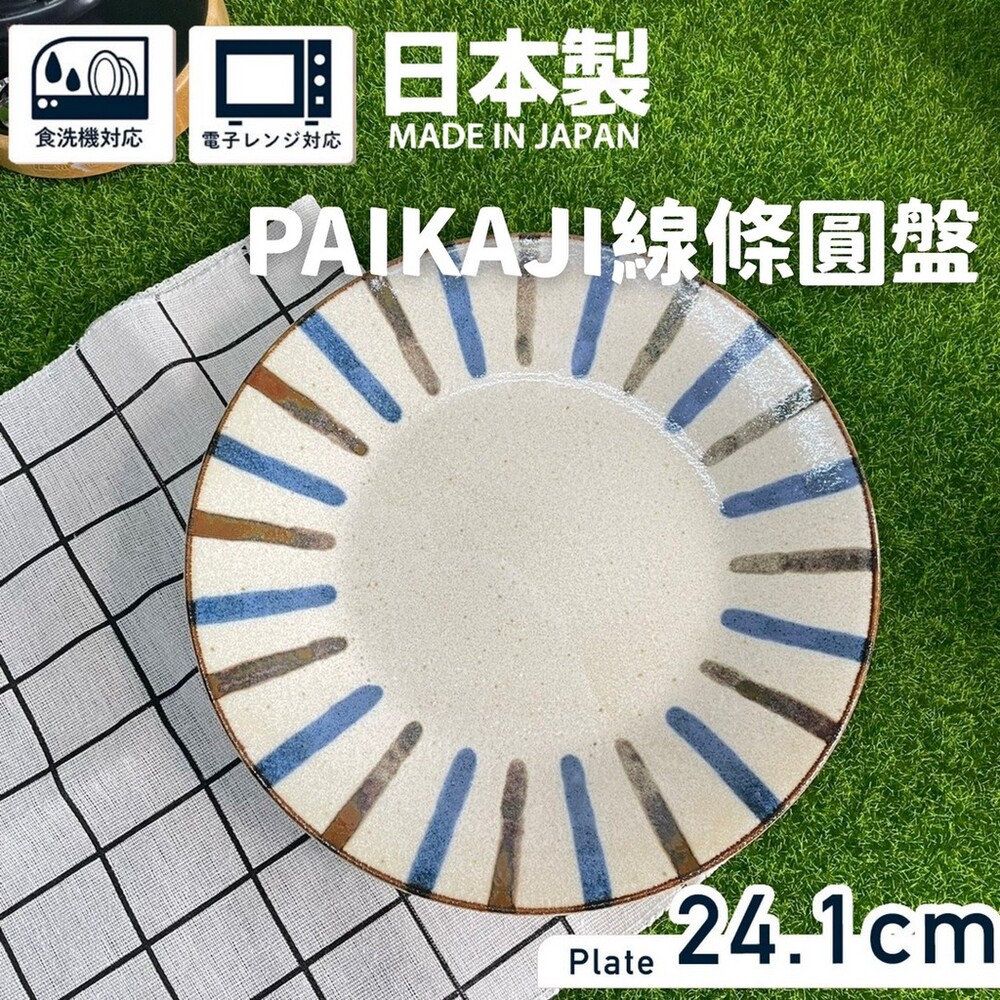 SF-016333-日本製 PAIKAJI 線條圓盤 餐盤 盤子 義大利麵盤 餐廳用盤 質感餐具 美濃燒 陶瓷 瓷器