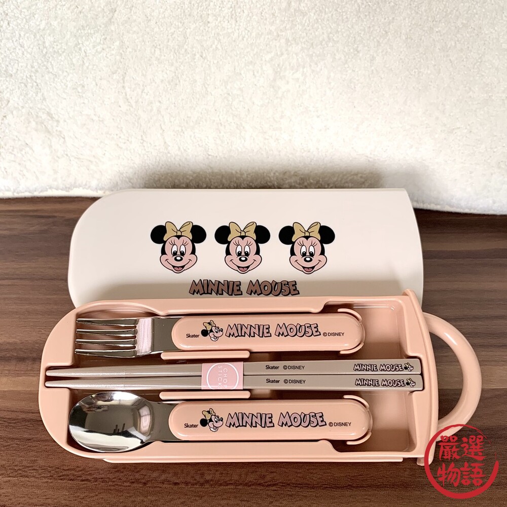 日本製 復古米妮系列 分隔便當盒 / 滑蓋餐具組 | 環保餐具 匙筷叉三件組 便當盒 迪士尼 米妮-圖片-3