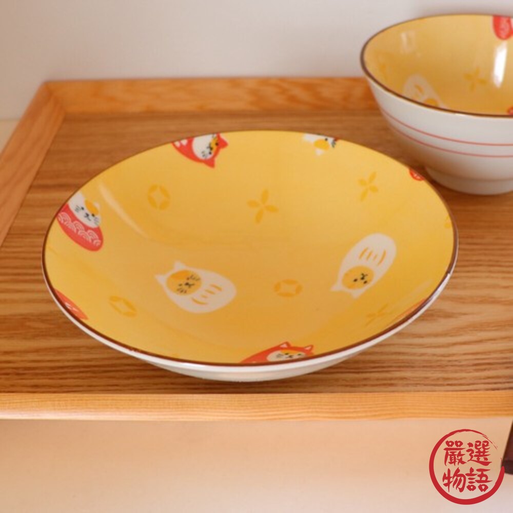 日本製 達摩貓咪 陶瓷餐盤 盤子 陶瓷盤子 盤 瓷盤 甜點盤 餐盤 日式碗盤 碗盤器皿 點心-thumb