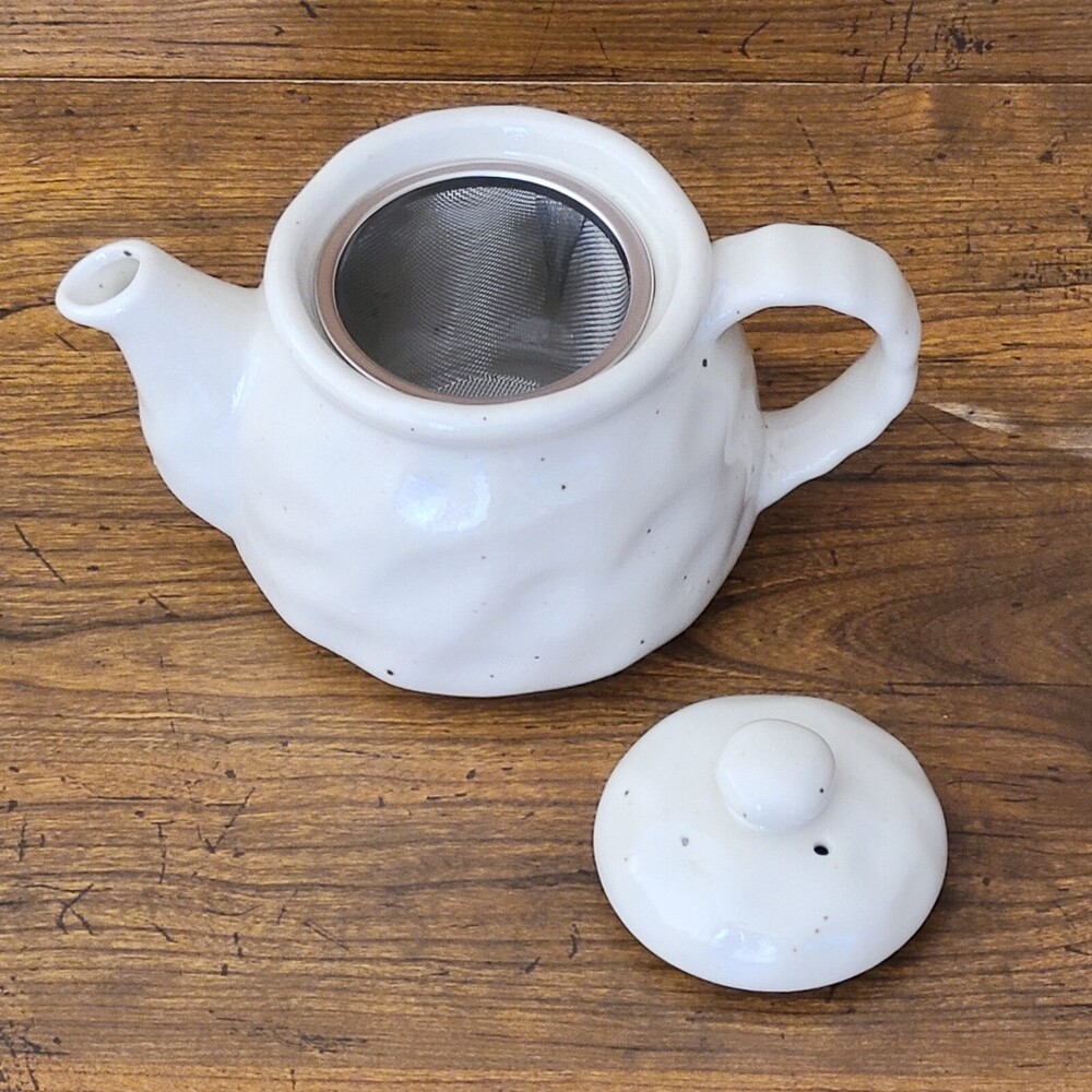 日本製 日本製 美濃燒 復古白色茶壺 附瀘網 日式茶具 陶茶壺 白瓷壺 瓷壺 500ml