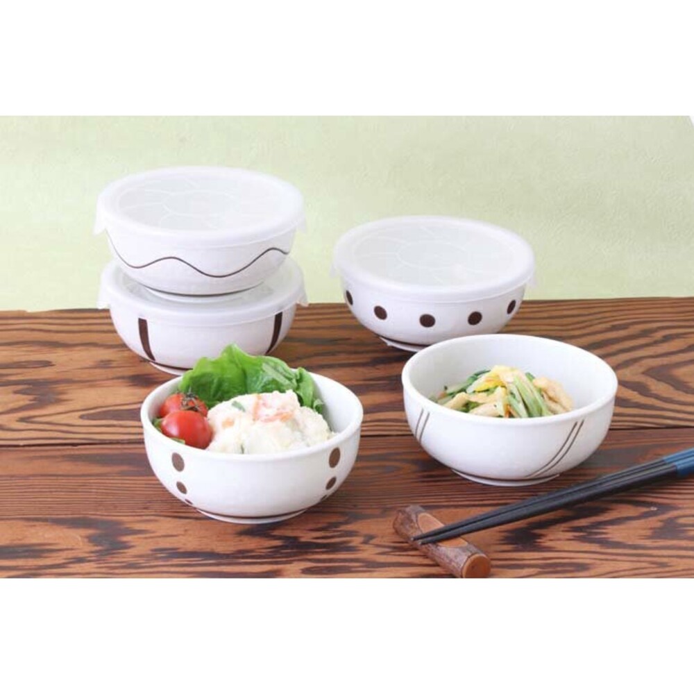 日本製 鄉村風 附蓋保鮮碗 5入組 美濃燒 陶瓷碗 沙拉碗 微波飯盒 湯碗 餐碗 質感餐具 圖片