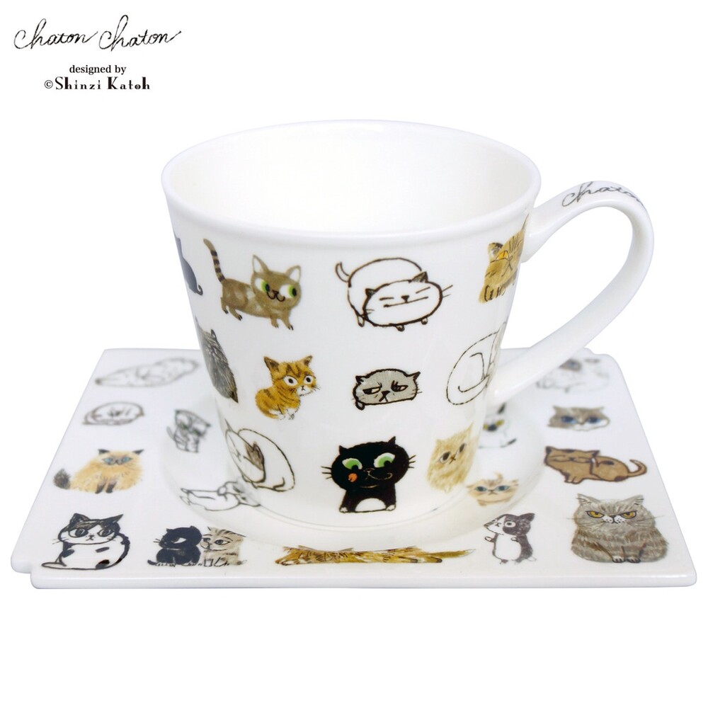 SF-016468-輕量貓咪陶瓷杯盤組 咖啡杯 盤子 貓咪杯子 玻璃杯 玻璃盤 貓咪馬克杯 陶瓷杯 下午茶