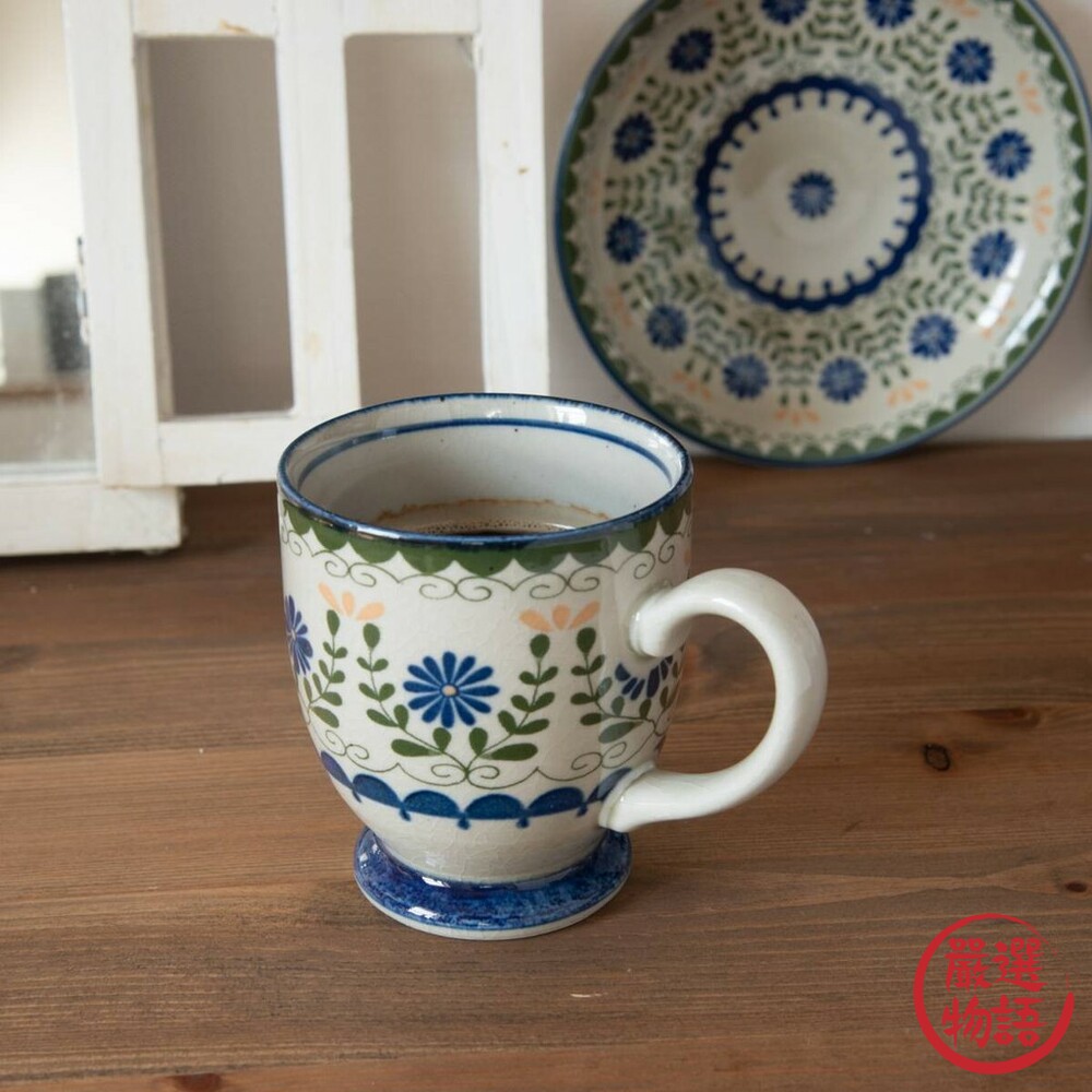 日本製 法式懷舊咖啡馬克杯 20cm 餐盤 北歐風 秘密花園系列 下午茶 復古懷舊 孔雀花紋-thumb