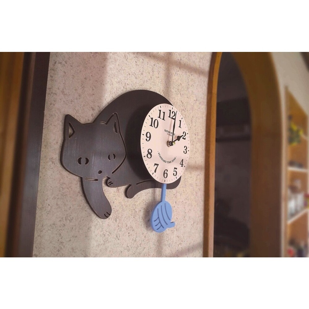 【現貨】KUNA 黑貓造型擺鐘｜時鐘 掛鐘 壁鐘 貓咪 造型時鐘 牆壁裝飾 壁掛 鐘 搖擺鐘 圖片
