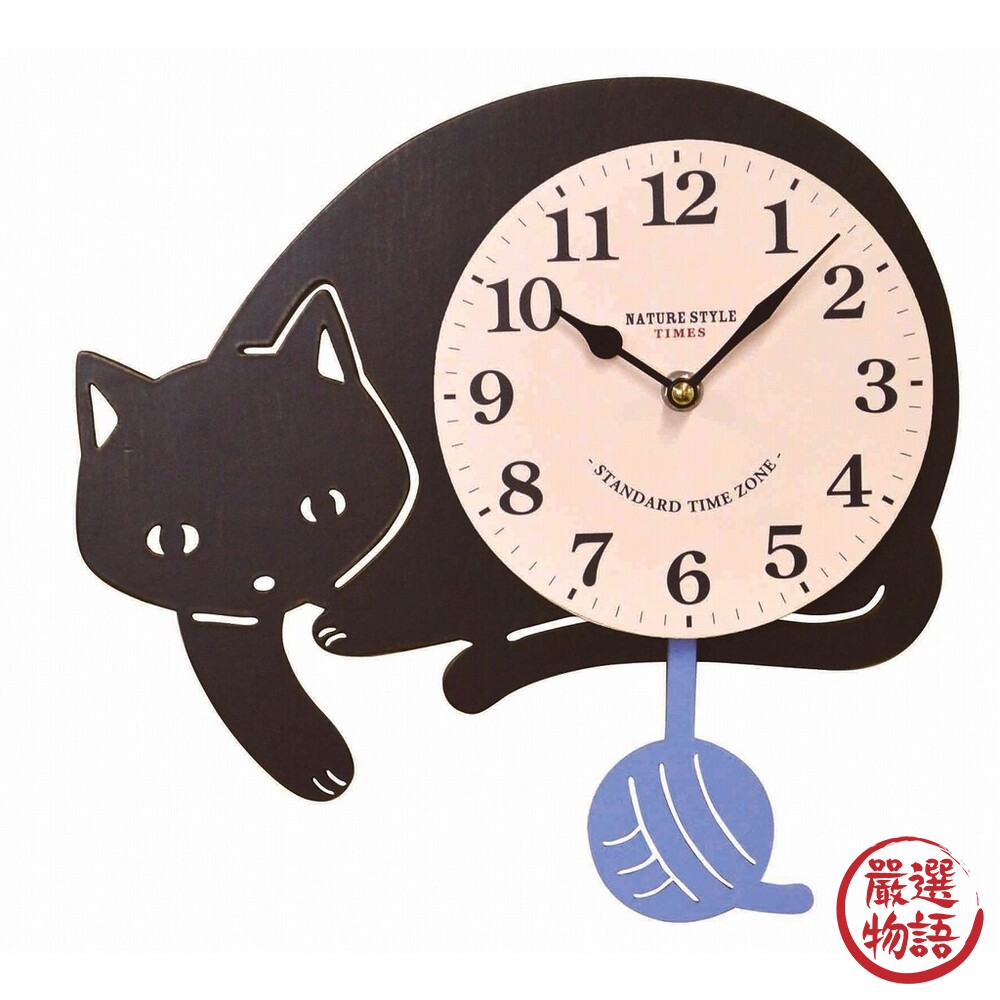 KUNA 黑貓造型擺鐘｜時鐘 掛鐘 壁鐘 貓咪 造型時鐘 牆壁裝飾 壁掛 鐘 搖擺鐘-thumb