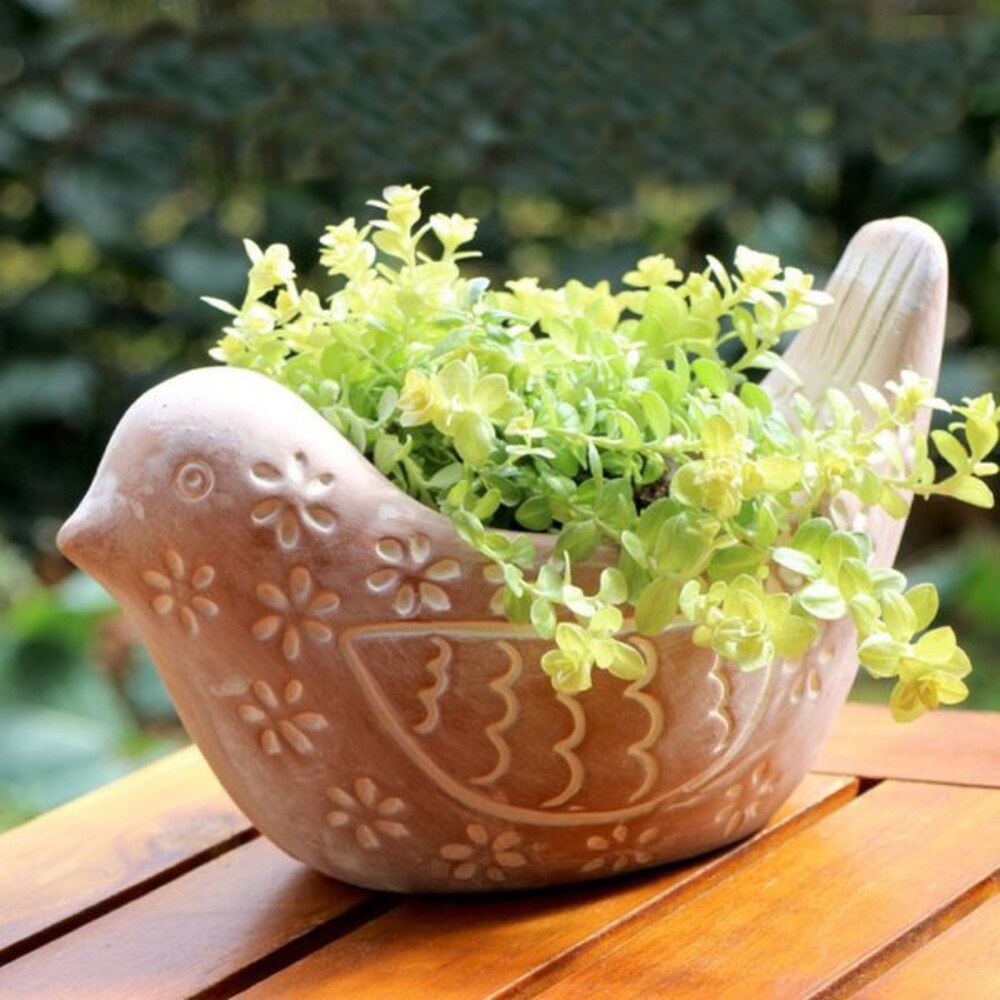 素燒陶小鳥造型花器 陶器 植栽 陶瓷 盆栽 種花 多肉植物 花盆 花器 園藝 水泥盆 盆 圖片