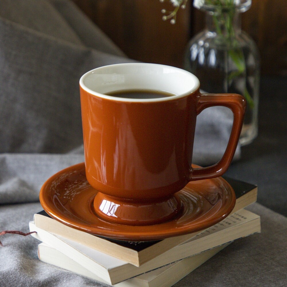 【現貨】日本製 陶瓷高腳咖啡杯組 復古馬克杯 咖啡杯 小碟子 盤子 馬克杯 復古咖啡杯 日式餐具 下午茶 圖片